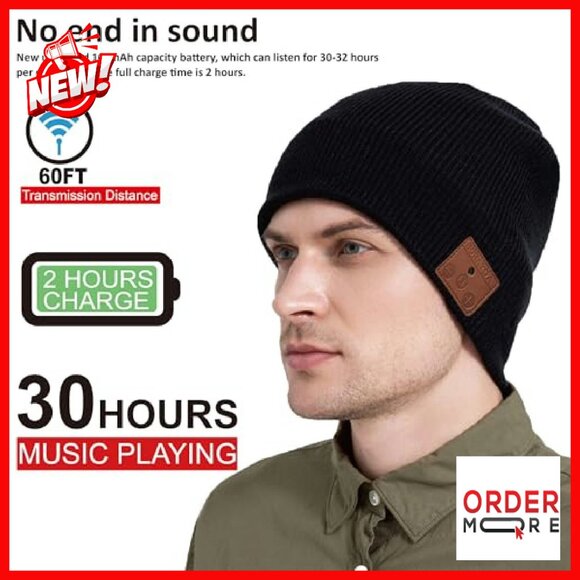 Merino Wool Bluetooth Beanie with HD Stereo, 30-Hour Play Time, Built-in Mic - Picture 3 of 7